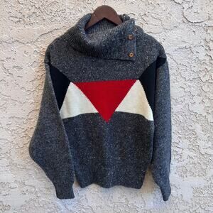 Vintage Gap Geo-Knit Button Cowl Sweater Charcoal Flecked Size M